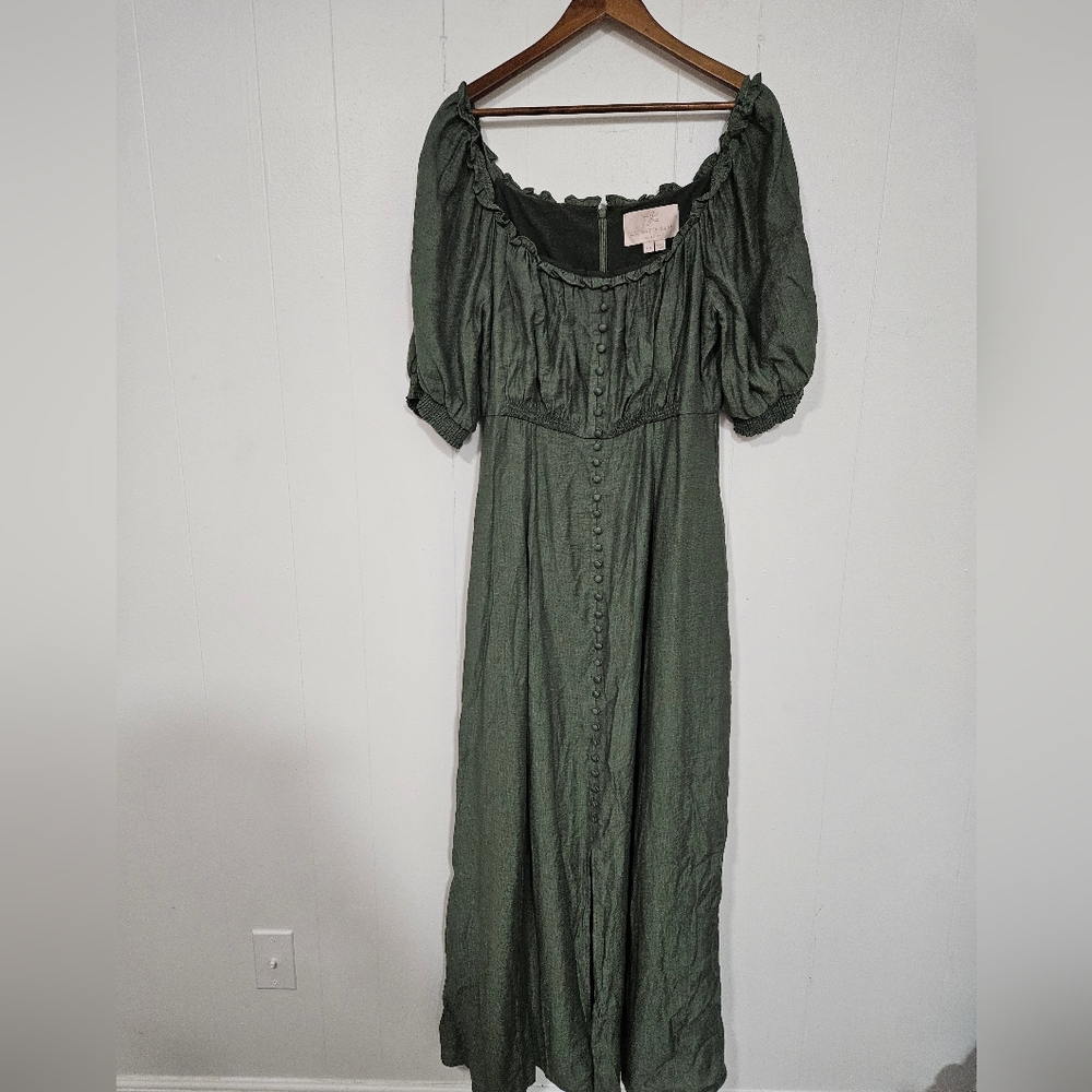 GAL MEETS GLAM Joanna Shirred Neck Button Front Maxi Dress - Picture 3 of 6